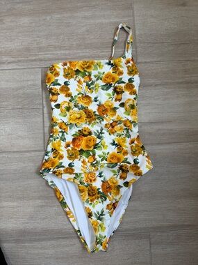 Onia Yellow Floral One-Shoulder Swimsuit